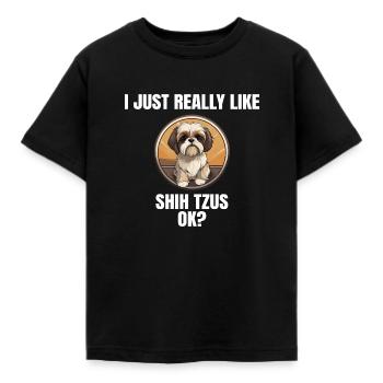 Shih Tzu Löwenhunde Chrysanthemenhund Shih Tzu - Kinder T-Shirt - Schwarz - Vorne - AI Model Kid Female (0cm)