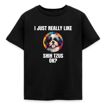 Shih Tzu Löwenhunde Chrysanthemenhund Shih Tzu - Kinder T-Shirt - Schwarz - Vorne - AI Model Kid Female (0cm)