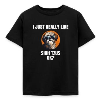 Shih Tzu Löwenhunde Chrysanthemenhund Shih Tzu - Kinder T-Shirt - Schwarz - Vorne - AI Model Kid Female (0cm)