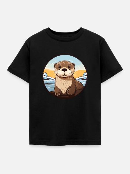 Otter Otter Tier Otter - Kinder T-Shirt - Schwarz