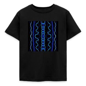 blue and sky blue vertical waves - Kids' T-Shirt - black - Front - AI Model Kid Female (0cm)