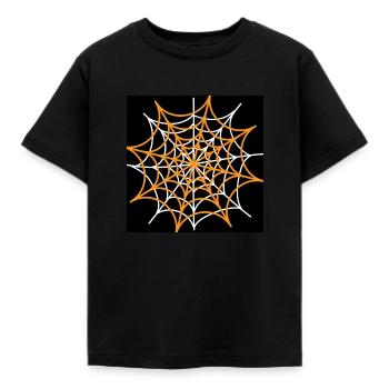 Weißes und orangefarbenes Spinnennetz - Kinder T-Shirt - Schwarz - Vorne - AI Model Kid Female (0cm)