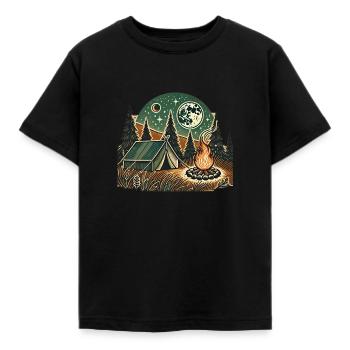 Lagerfeuerabend under Strernenhimmel - Camping - Kinder T-Shirt - Schwarz - Vorne - AI Model Kid Female (0cm)