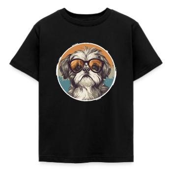 Shih Tzu mit Sonnenbrille, Löwenhund, Pekinese - Kinder T-Shirt - Schwarz - Vorne - AI Model Kid Female (0cm)