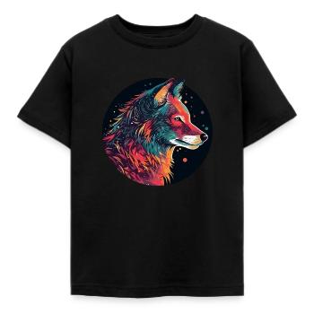 Wolf, Wildhund, Grauer Wolf, Canis lupus - Kinder T-Shirt - Schwarz - Vorne - AI Model Kid Female (0cm)