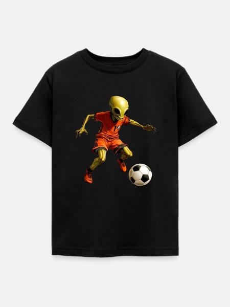 Fussball Alien - Kinder T-Shirt - Schwarz