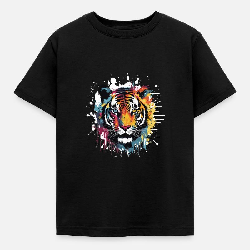 Tiger Tier Pop Art Kopf - Kinder T-Shirt - Schwarz