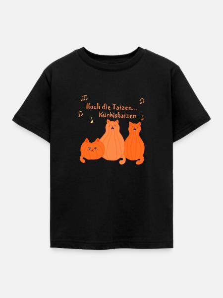 Hoch die Tatzen...Kürbiskatzen - Kinder T-Shirt - Schwarz