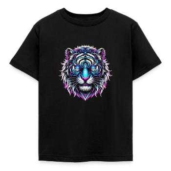 Neon-Tiger – Wilder Style in Pink & Blau - Kinder T-Shirt - Schwarz - Vorne - AI Model Kid Female (0cm)