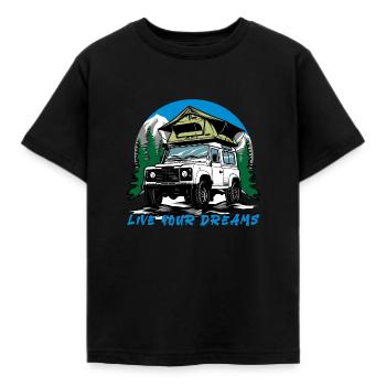 Landy Tente de toit de camping Bestseller Vivez vos rêves - T-shirt Enfant - noir - Devant - AI Model Kid Female (0cm)