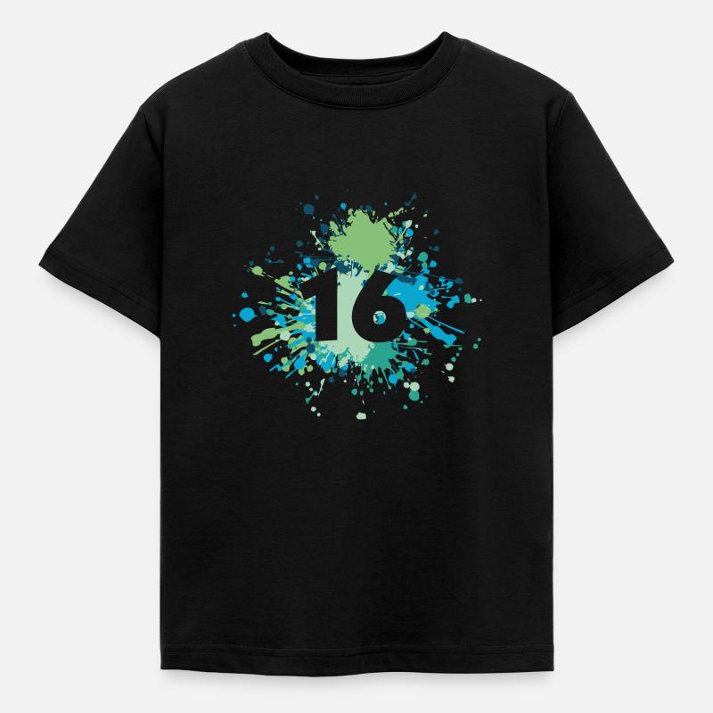 Number 16th Color Splash - Kinder T-Shirt - Schwarz