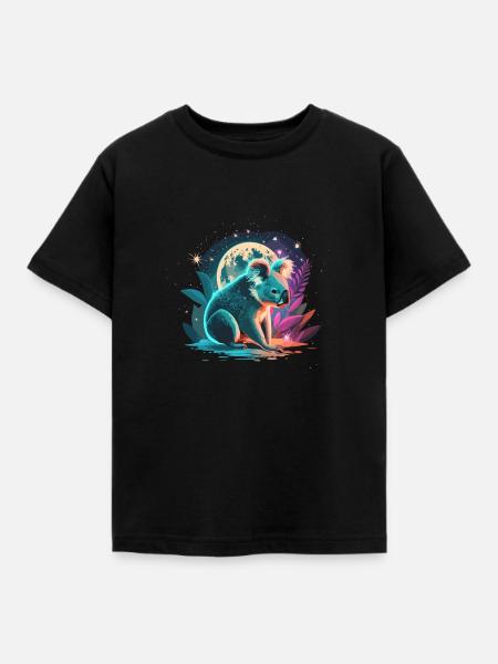 Magischer Koala im Mondschein - Kinder T-Shirt - Schwarz