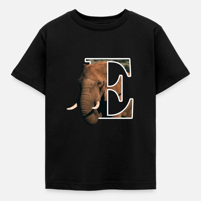 E Elephant alphabet animals - Kids' T-Shirt - black