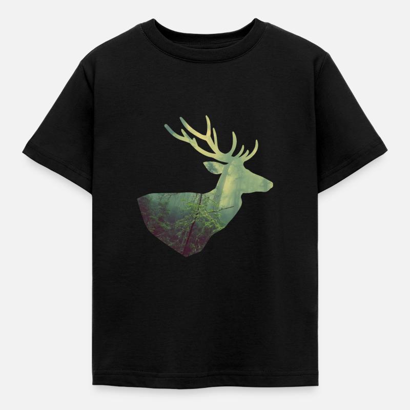Hirsch im Wald - Kinder T-Shirt - Schwarz