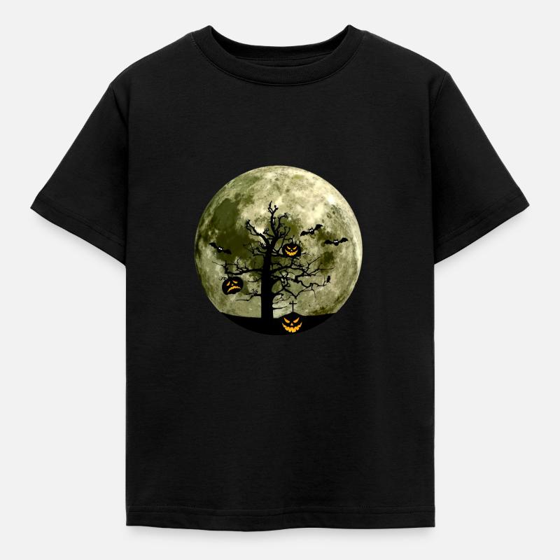 Scary evil shadow pumpkin tree moon bat - Kids' T-Shirt - black