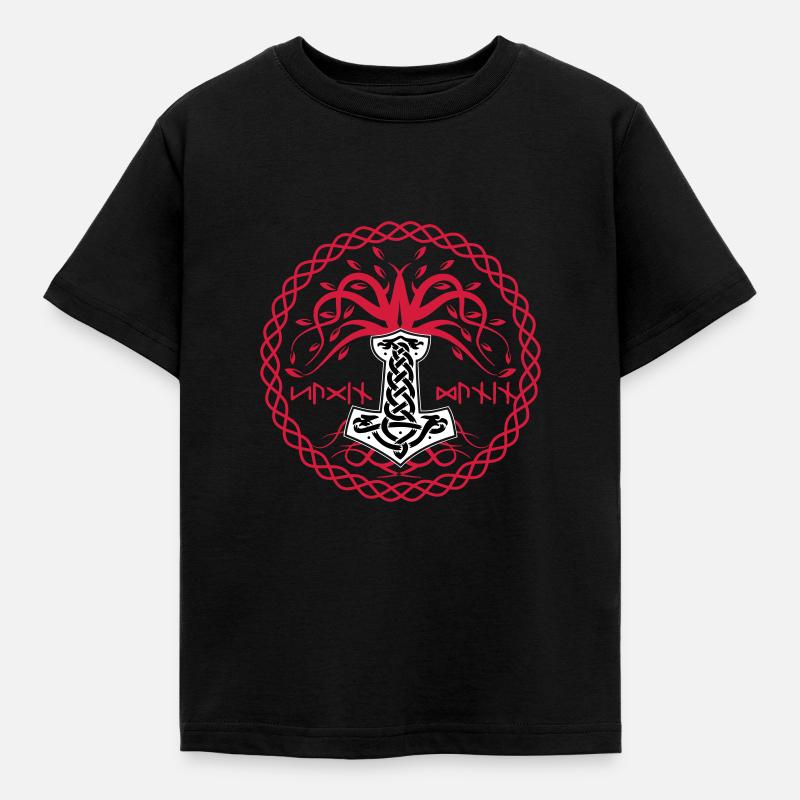 Hammer Mjolnir mit Hugin and Munin - Kinder T-Shirt - Schwarz