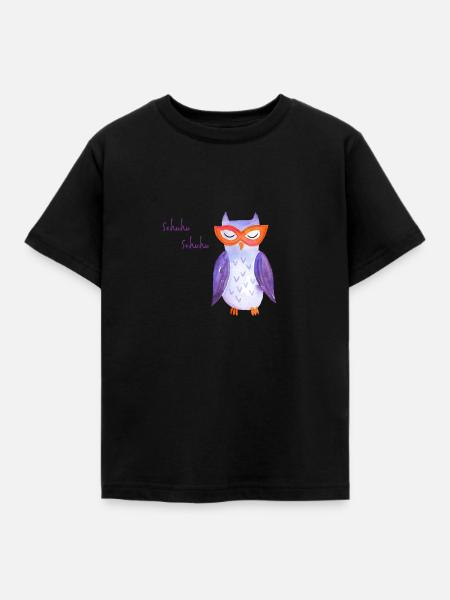 Eule mit Brille - Kinder T-Shirt - Schwarz