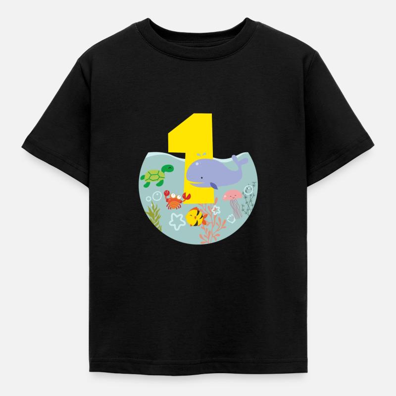 Meerestiere Wal Schildkröte Geschenk 1. Geburtstag - Kinder T-Shirt - Schwarz