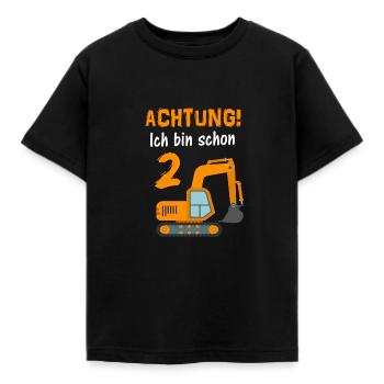 2 birthday boy excavator - Kids' T-Shirt - black - Front - AI Model Kid Female (0cm)