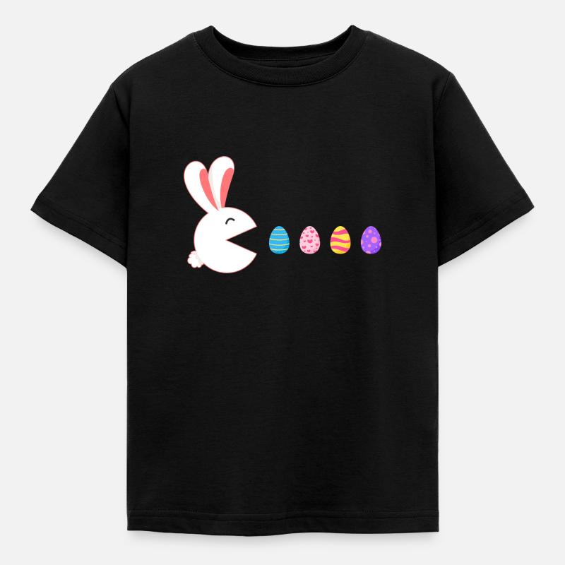 Happy Easter Rabbit Gamer Eating Easter Eggs - Kids' T-Shirt - black