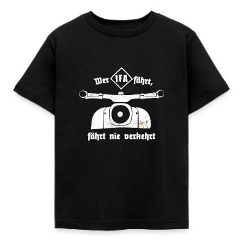 Schwalbe - Ostalgie - IFA - DDR - Moped - Kinder T-Shirt - Schwarz - Vorne - AI Model Kid Female (0cm)