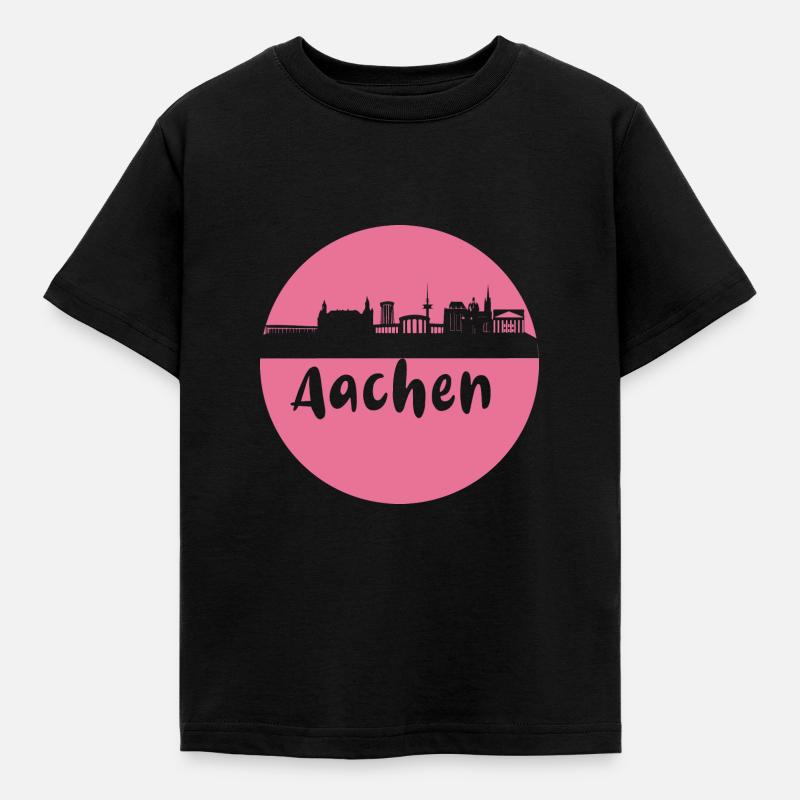 scherenschnitt,aachen,rosa,stadt,skyline - Kinder T-Shirt - Schwarz