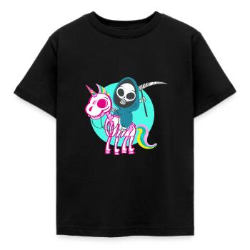 Einhorn des Todes - Regenbogen meets Gevatter Tod - Kinder T-Shirt - Schwarz - Vorne - AI Model Kid Female (0cm)