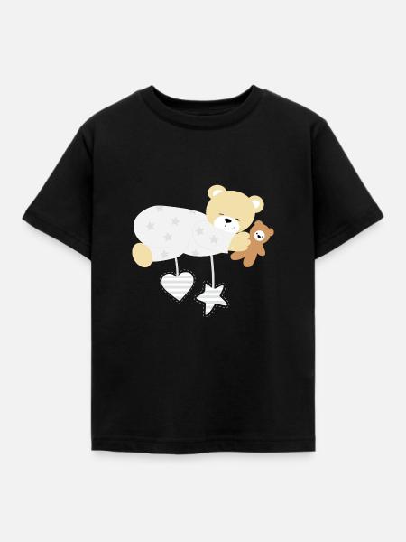 Schlafbär mit Teddy - Kinder T-Shirt - Schwarz