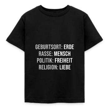 Geburtsort Erde, Rasse Mensch Gegen Rassismus - Kinder T-Shirt - Schwarz - Vorne - AI Model Kid Female (0cm)