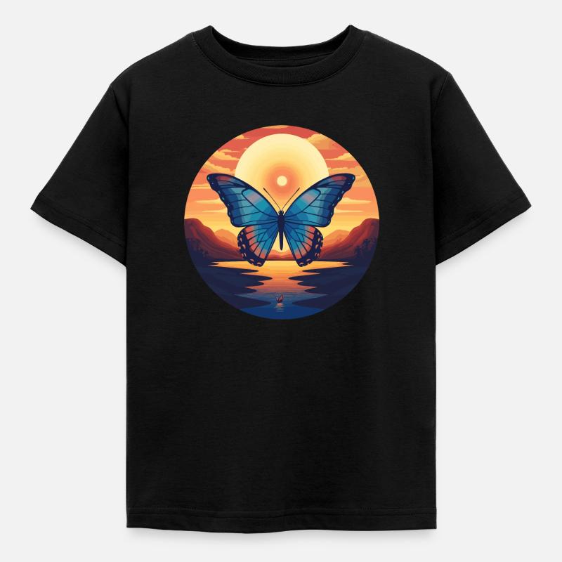 Blauer Morpho-Schmetterling - Kinder T-Shirt - Schwarz
