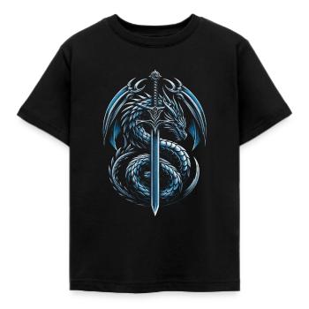 Drache mit Schwert - Kinder T-Shirt - Schwarz - Vorne - AI Model Kid Female (0cm)