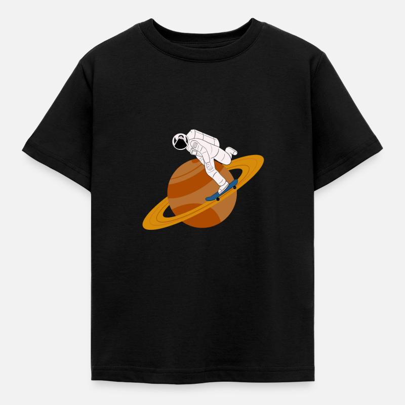 Astronaut Skateboard Saturn Ringe Weltall Geschenk - Kinder T-Shirt - Schwarz