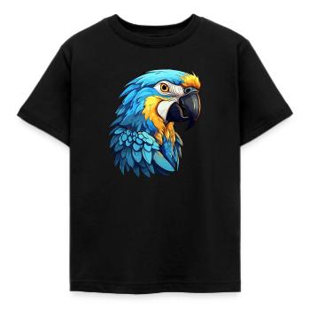 Blau-Gold Ara - Kinder T-Shirt - Schwarz - Vorne - AI Model Kid Female (0cm)