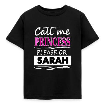 My name is Sarah, I'm Sarah Girl Gift Idea - Kids' T-Shirt - black - Front - AI Model Kid Female (0cm)
