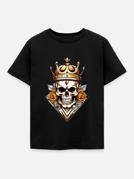 Totenkopf, mit Krone - Kinder T-Shirt - Schwarz