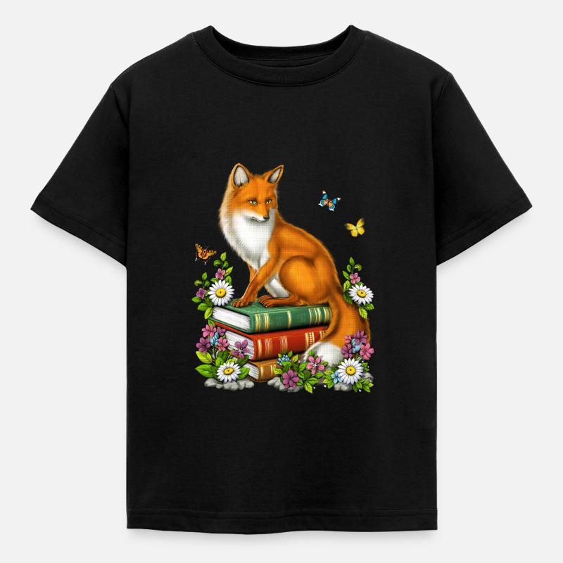 Cottagecore Fox Bøger - Børne-T-shirt - sort
