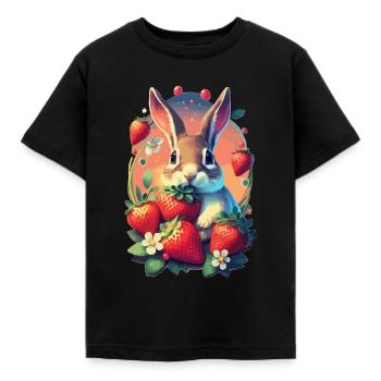Lapin mignon avec des fraises - T-shirt Enfant - noir - Devant - AI Model Kid Female (0cm)