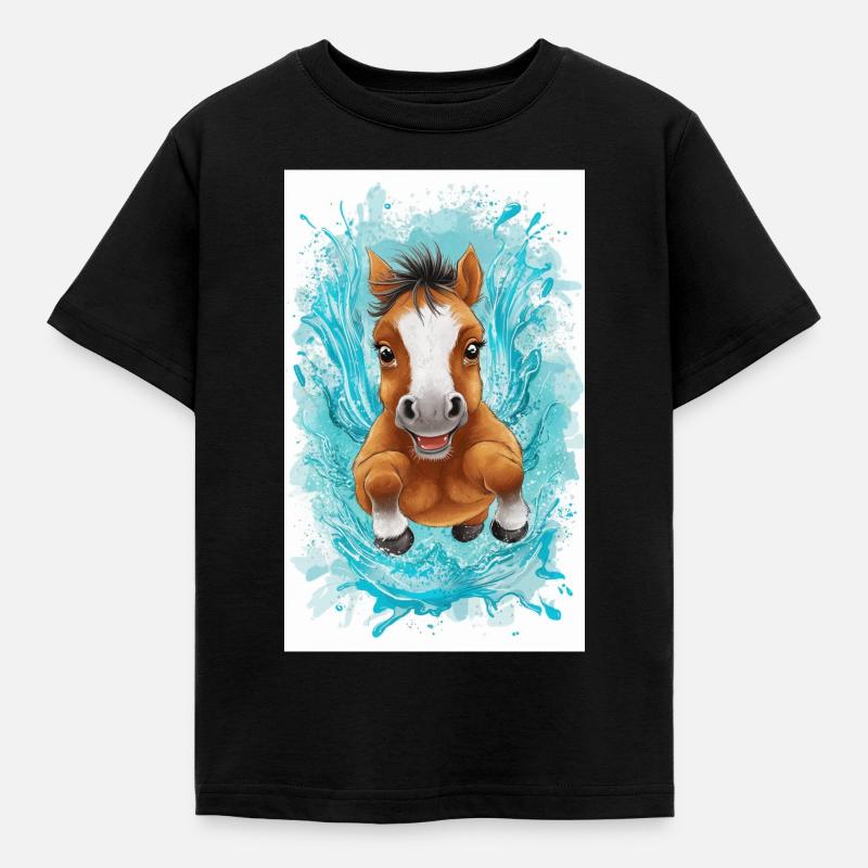 Kleines schwimmendes Pferd - Kinder T-Shirt - Schwarz