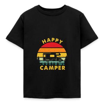 Happy Camper Retro Vintage Van Life Campen - Kinder T-Shirt - Schwarz - Vorne - AI Model Kid Female (0cm)