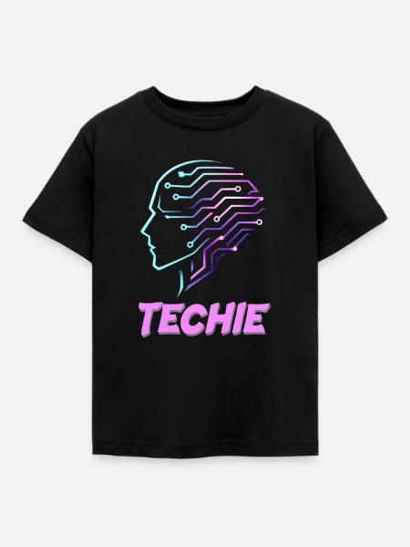 Neon Kopf Schaltkreis Techie - Kinder T-Shirt - Schwarz