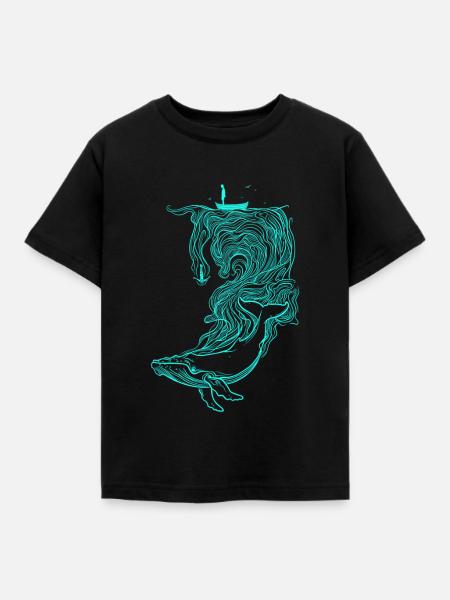 Wal mit Taucher - Kinder T-Shirt - Schwarz