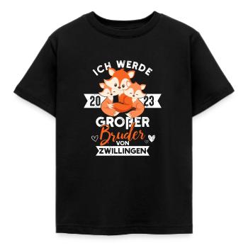 Zwillinge Schwangerschaft Fuchs Großer Bruder 2023 - Kinder T-Shirt - Schwarz - Vorne - AI Model Kid Female (0cm)