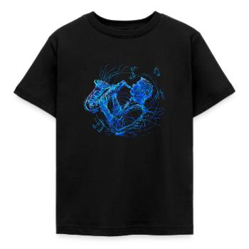 SAXOPHONE, SAX PLAYER RETRO LINE SAXOPHONE T SHIRT - Kids' T-Shirt - black - Front - AI Model Kid Female (0cm)