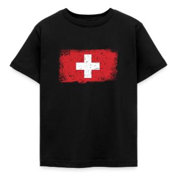 Schweiz Flagge - Kinder T-Shirt - Schwarz - Vorne - AI Model Kid Female (0cm)