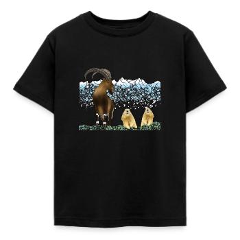 Steinbock, Murmeltiere, Berge - Kinder T-Shirt - Schwarz - Vorne - AI Model Kid Female (0cm)