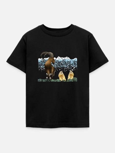 Steinbock, Murmeltiere, Berge - Kinder T-Shirt - Schwarz