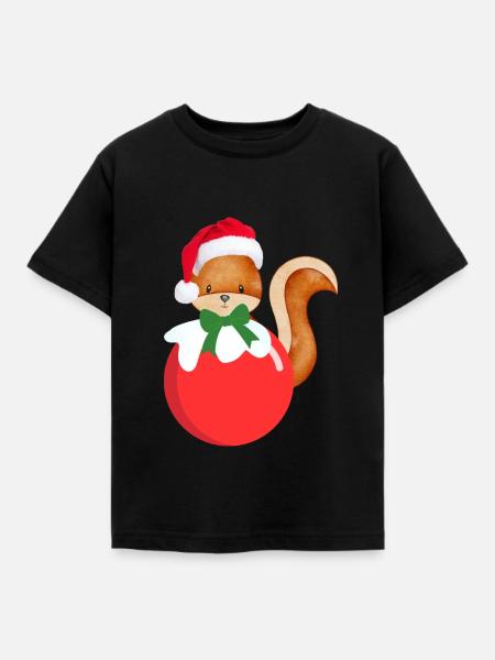 Kerstmis Eekhoorn, Kerstmis, Eekhoorn - Kinderen T-shirt - zwart