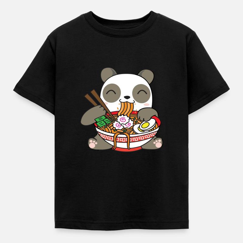 Panda Essen Ramen - Kinder T-Shirt - Schwarz