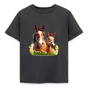 Chemise cheval Cheval Saule Fleurs Poulain Fille - T-shirt Enfant - charbon - Devant - AI Model Kid Female (0cm)