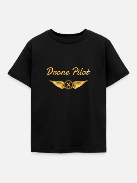 Drone Pilot Abzeichen Quadrocopter - Kinder T-Shirt - Schwarz